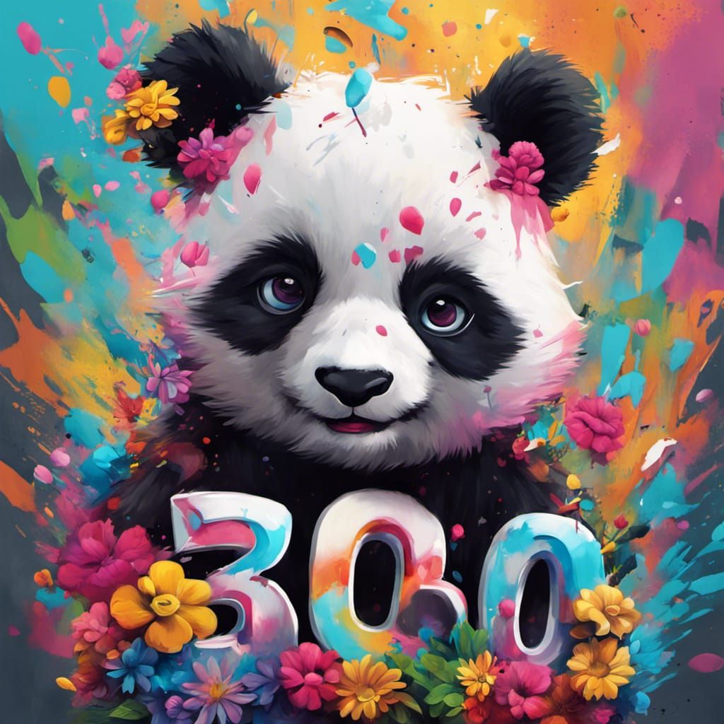 Colorful 3D Graffiti Art with Panda and Flowers