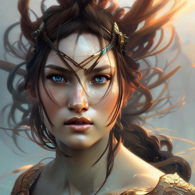 Mountain Warrior Princess Portrait in Hyperdetailed Style