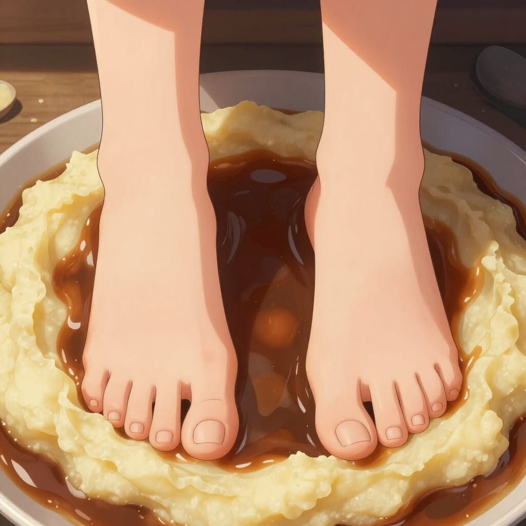 Realistic Feet in Mashed Potatoes and Gravy Portrait