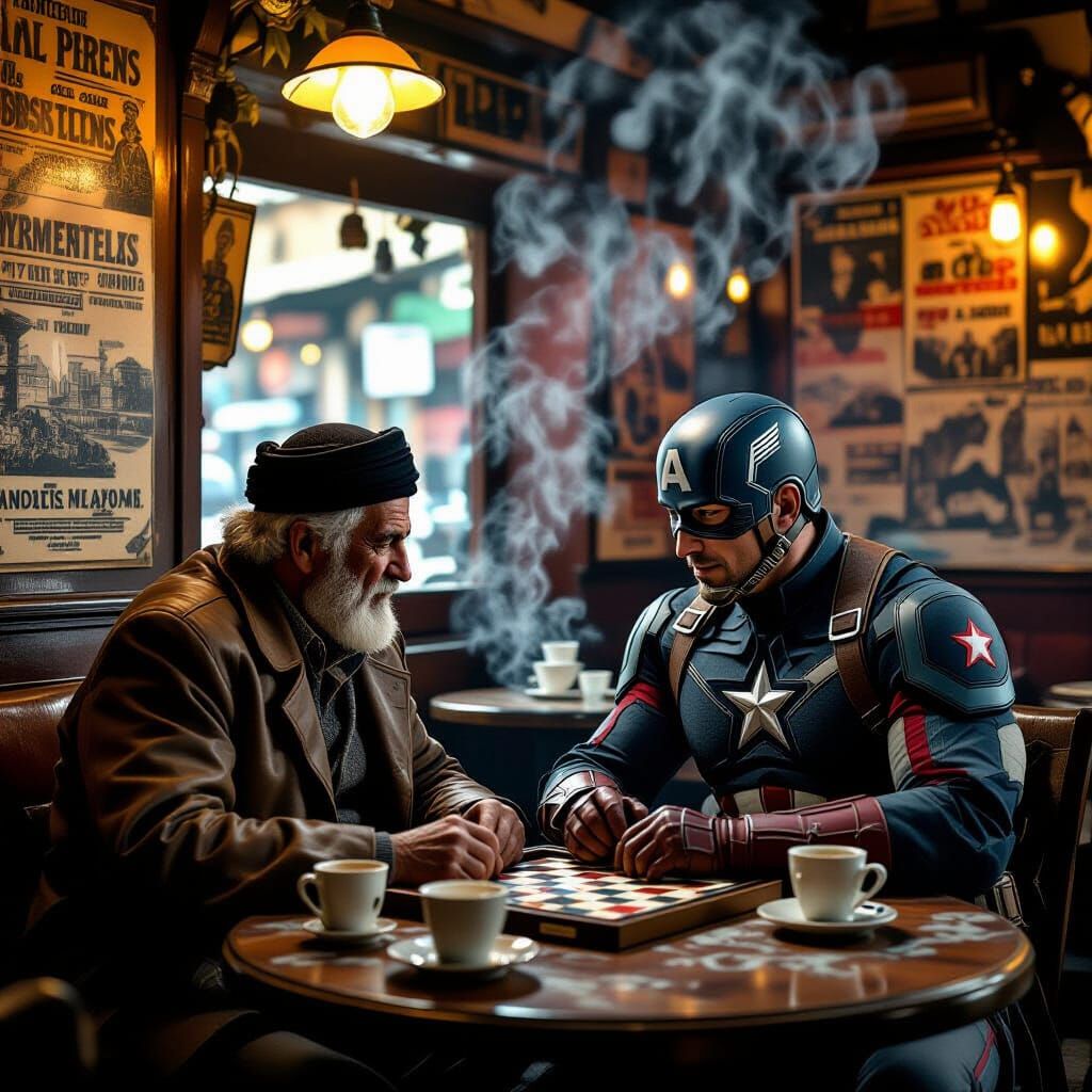 Captain America in Beirut Cafe: Backgammon Scene