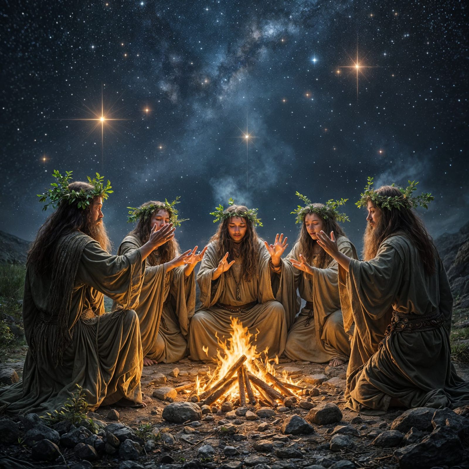 Celtic Druids Perform Ritual Under Stars