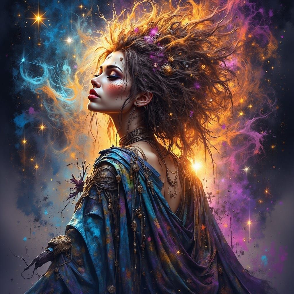 Cosmic Goddess in Trashpunk Elegance