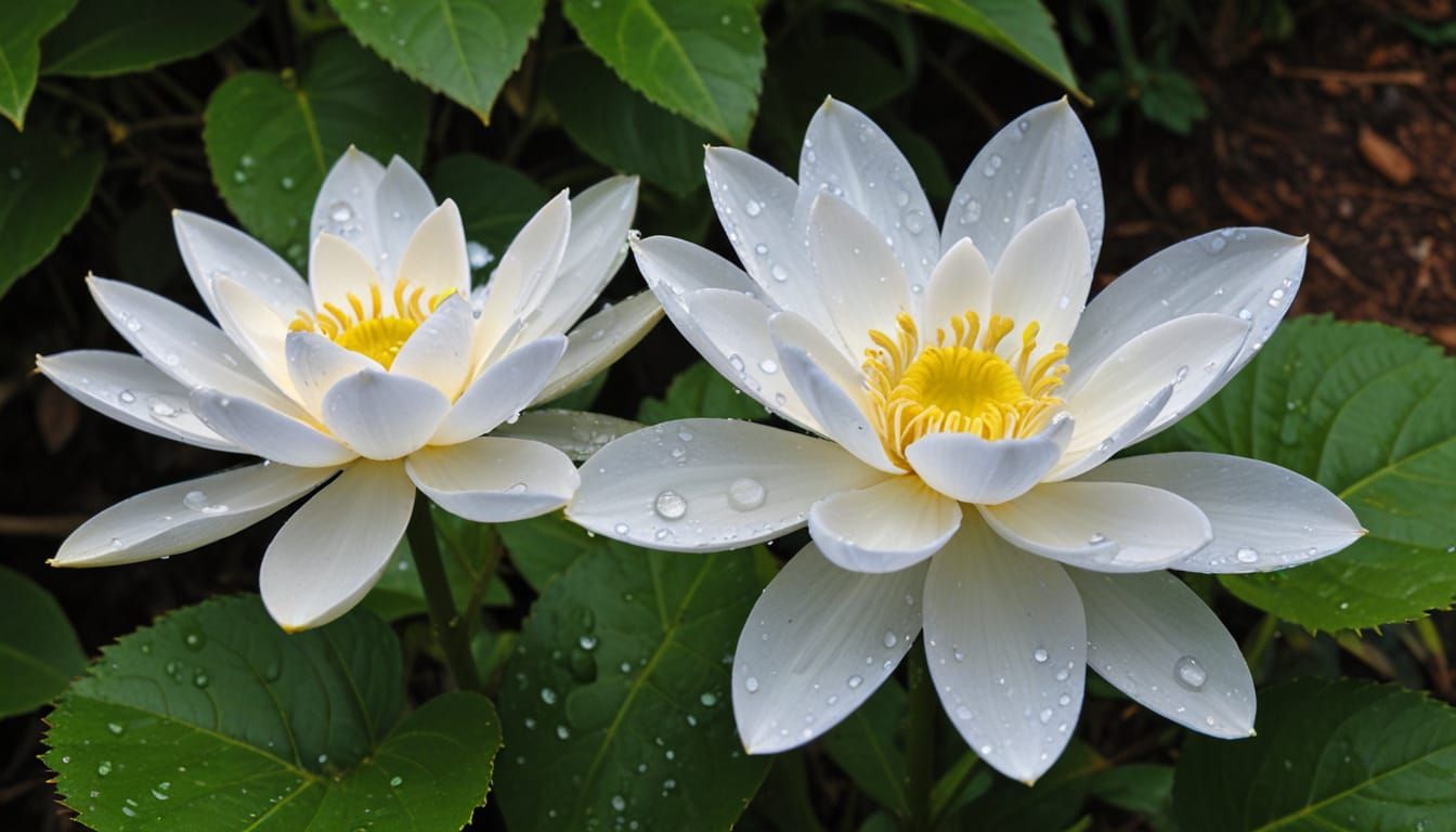 Delicate White Flower with Dew Drops in Soft Light
