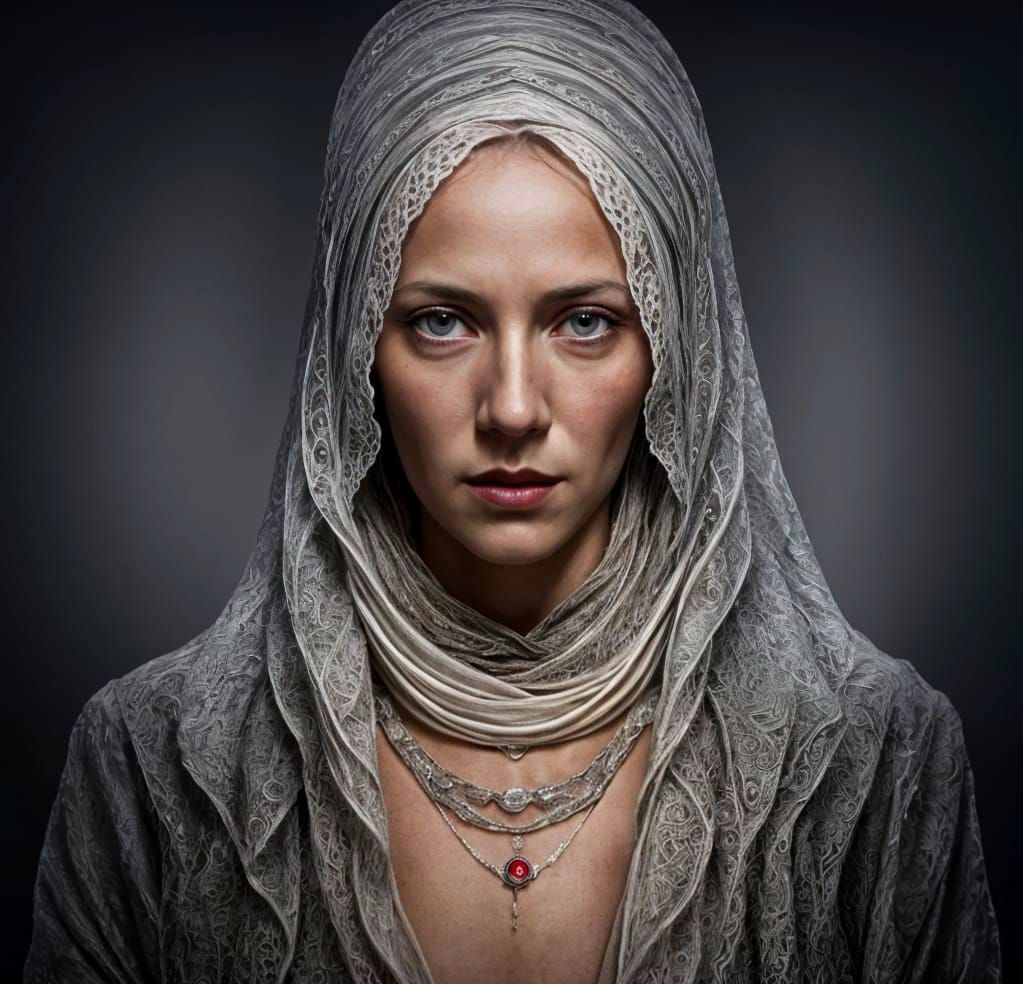 Ethereal Lace Ghost Woman Portrait in Surreal Style