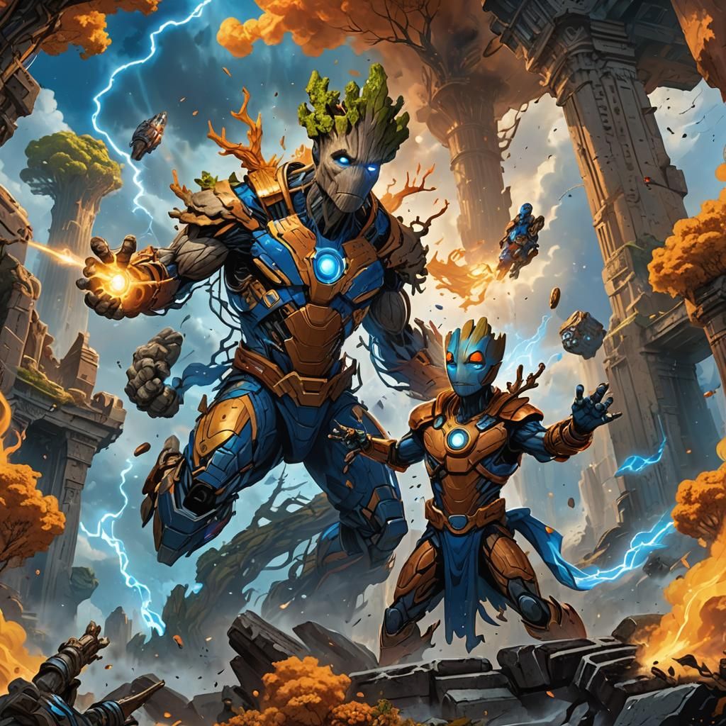 Epic Battle Between Goko, God, Rocket, and Groot