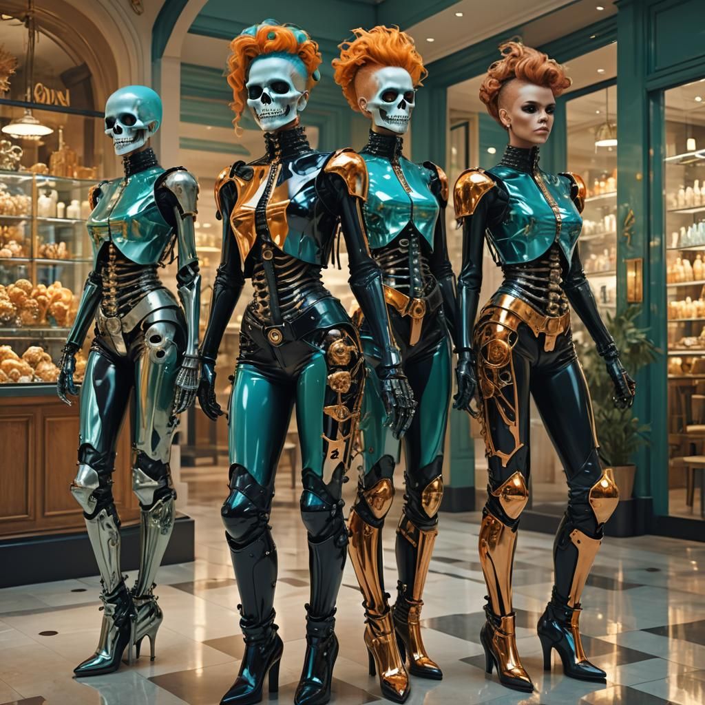 Skeleton Women Shop in London, Hyperdetailed Digital Art