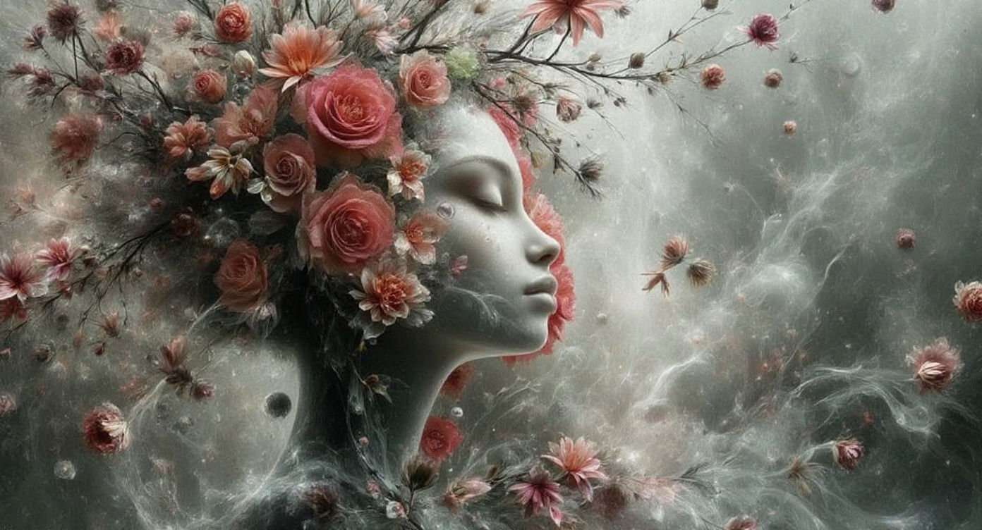 Surreal Woman Embraces Freedom in Abstract Digital Art