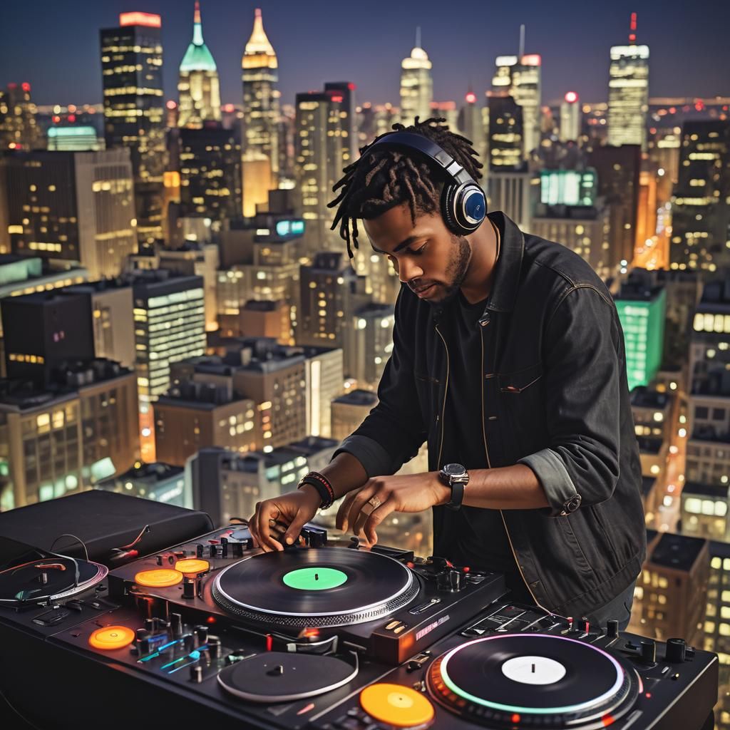 DJ Spinning Records in Vibrant Nightclub Setting