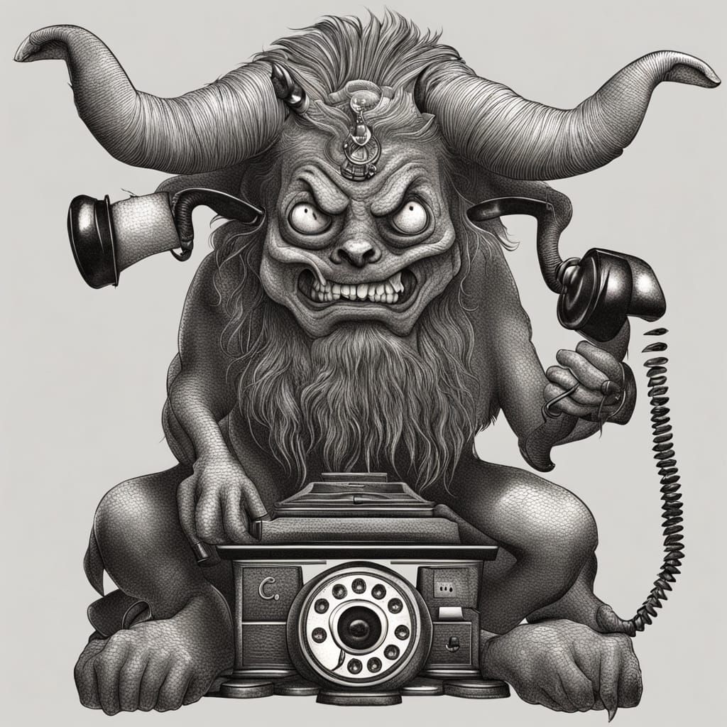 Surreal Demon Emerges from a Vintage Telephone