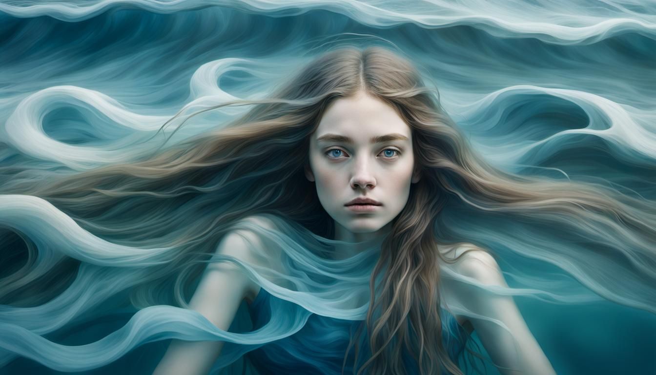 Surreal Portrait of a Young Woman Emerging from the Ocean's....