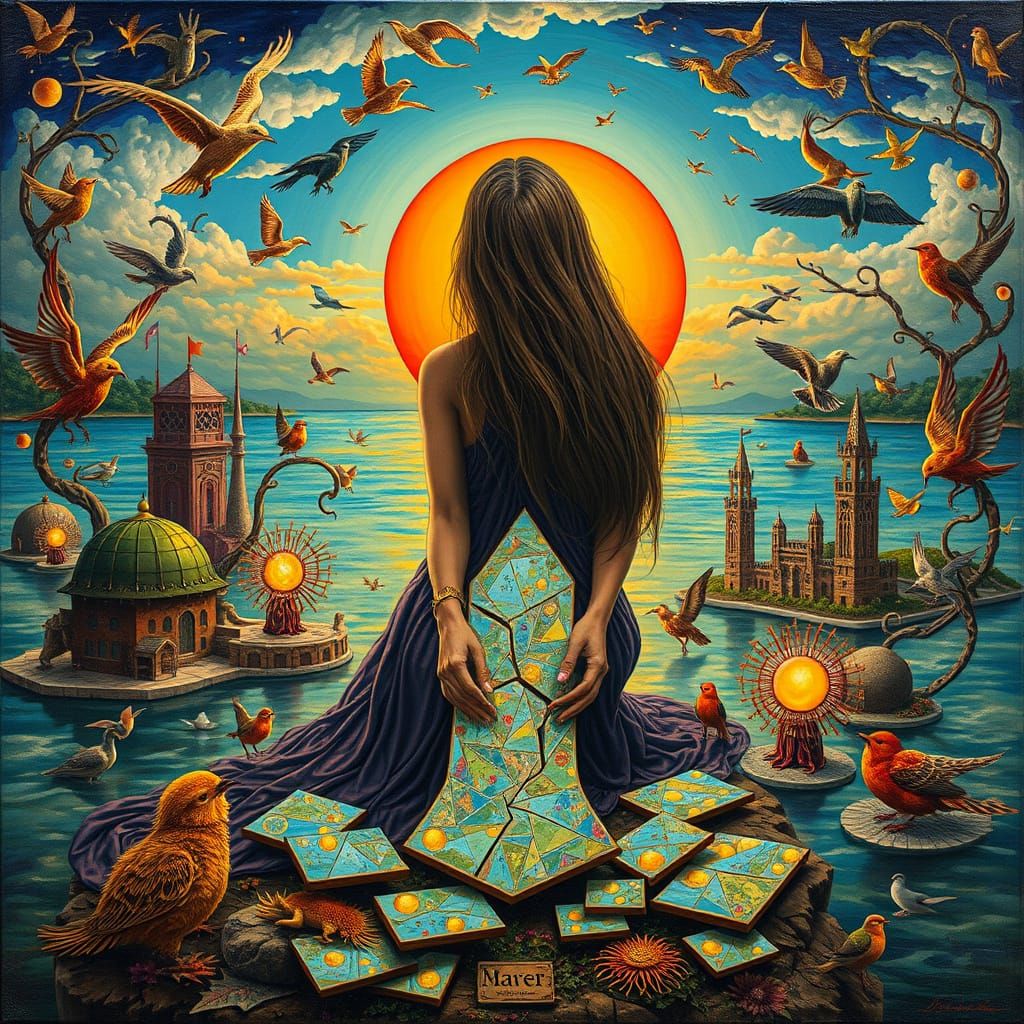 Psychedelic Floating City in Hieronymus Bosch Style