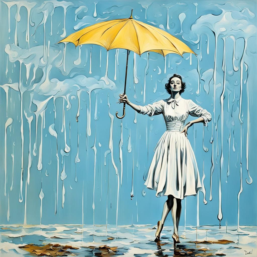 Surreal Rain of Girls in Melting Oil Painting Style
