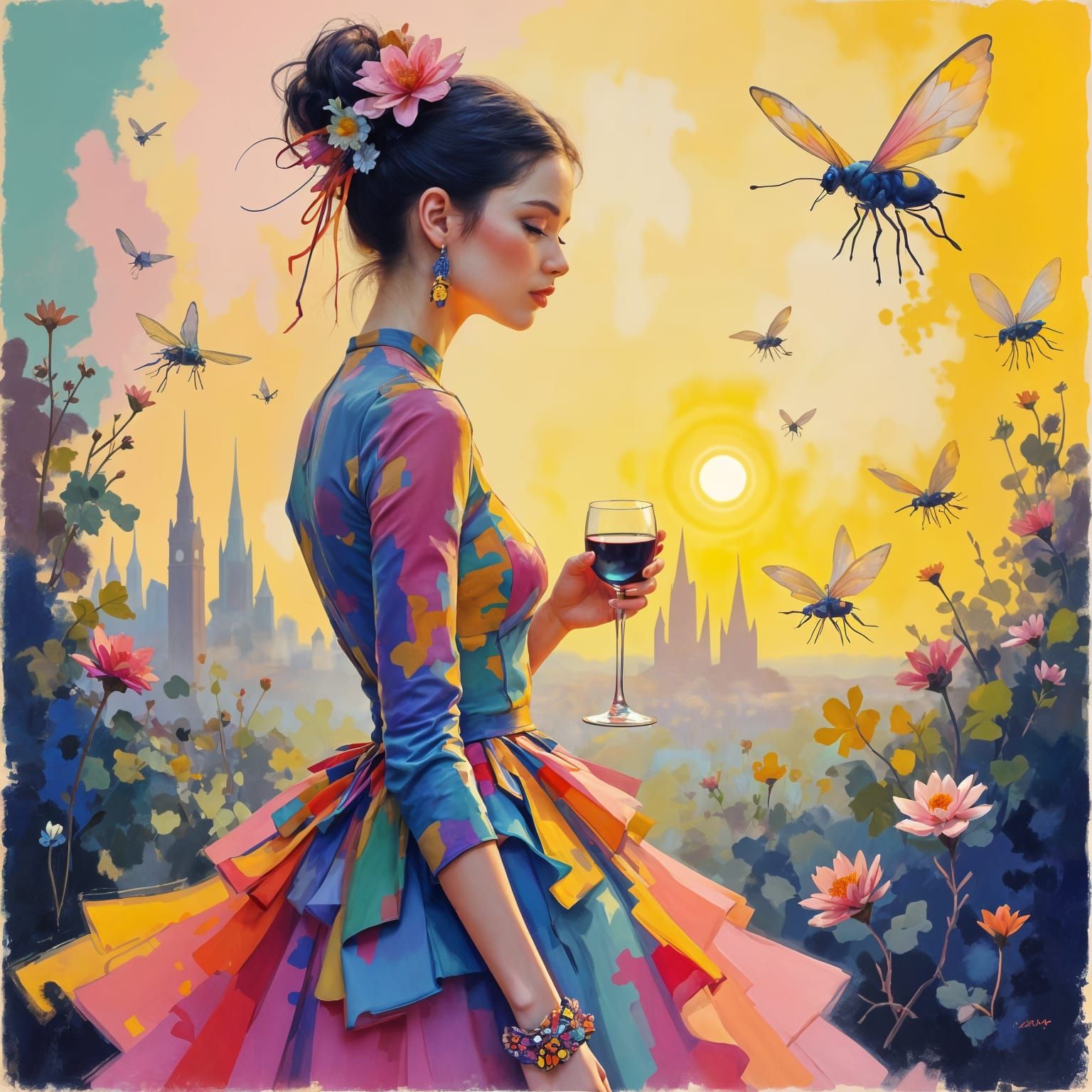 Vibrant Pop Art Goddess in SoftPastel Hues