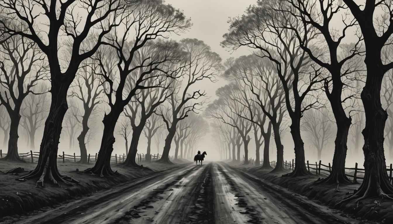 Surreal Headless Horseman Silhouette in Dali Style