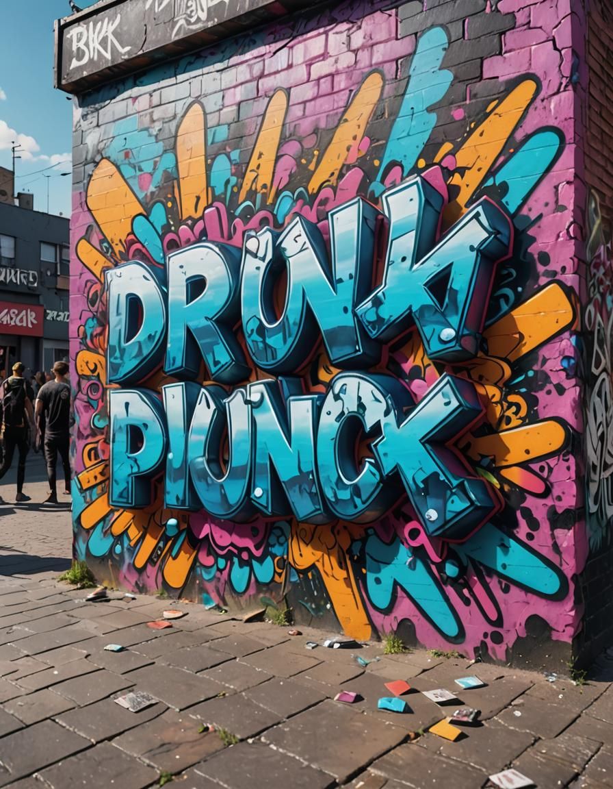 Psychedelic Graffiti 'Drunk Punk' 3D Street Sign