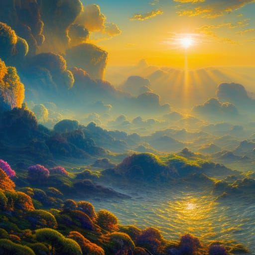 Sunrise Seascape: Impressionistic Photorealism in Digital Ar...