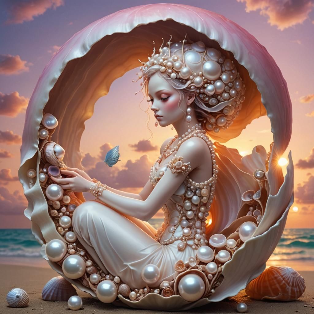 Epic Sunset Fairy Emerges from Pearl Shell