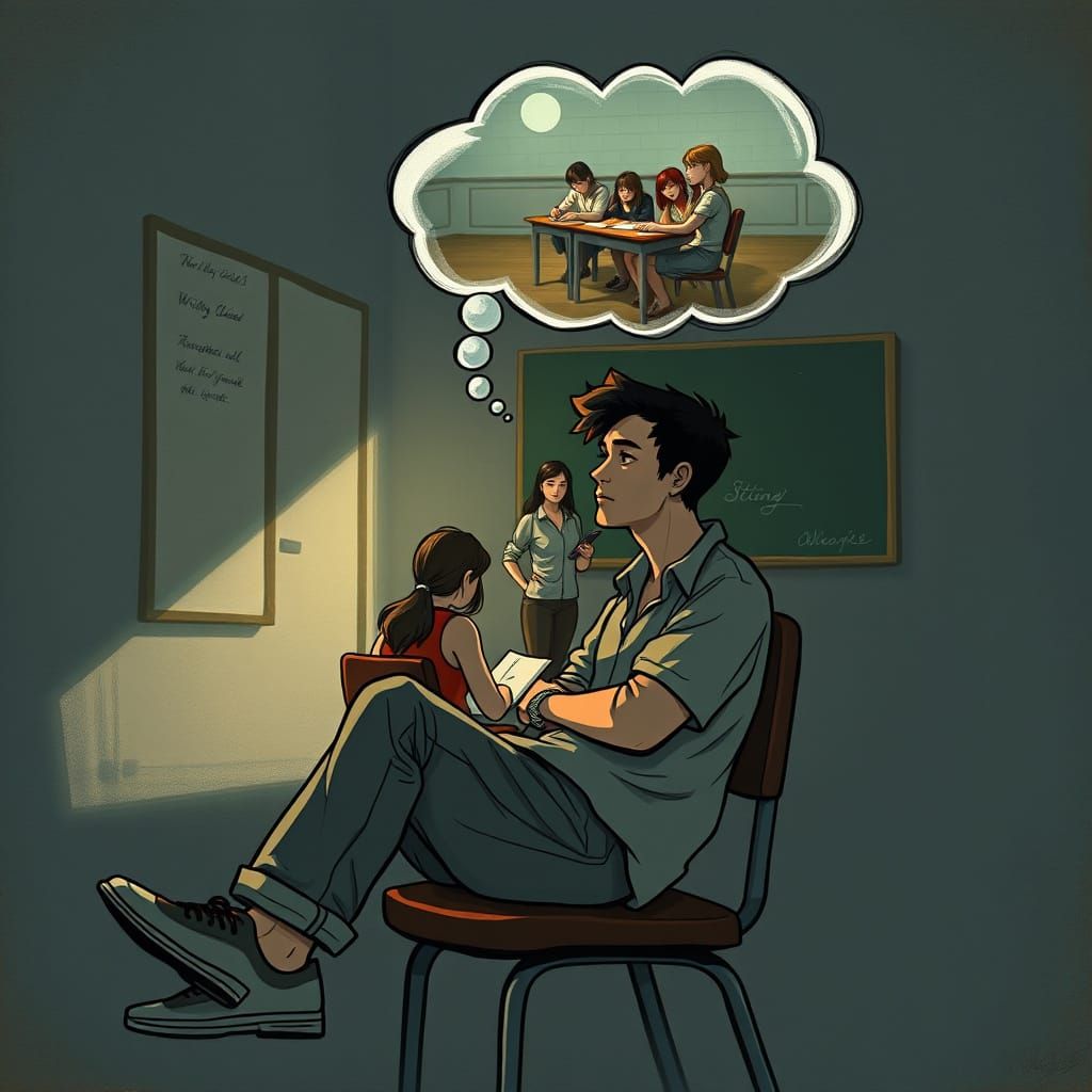 Nostalgic Writing Class Memory in Dreamy Illustration