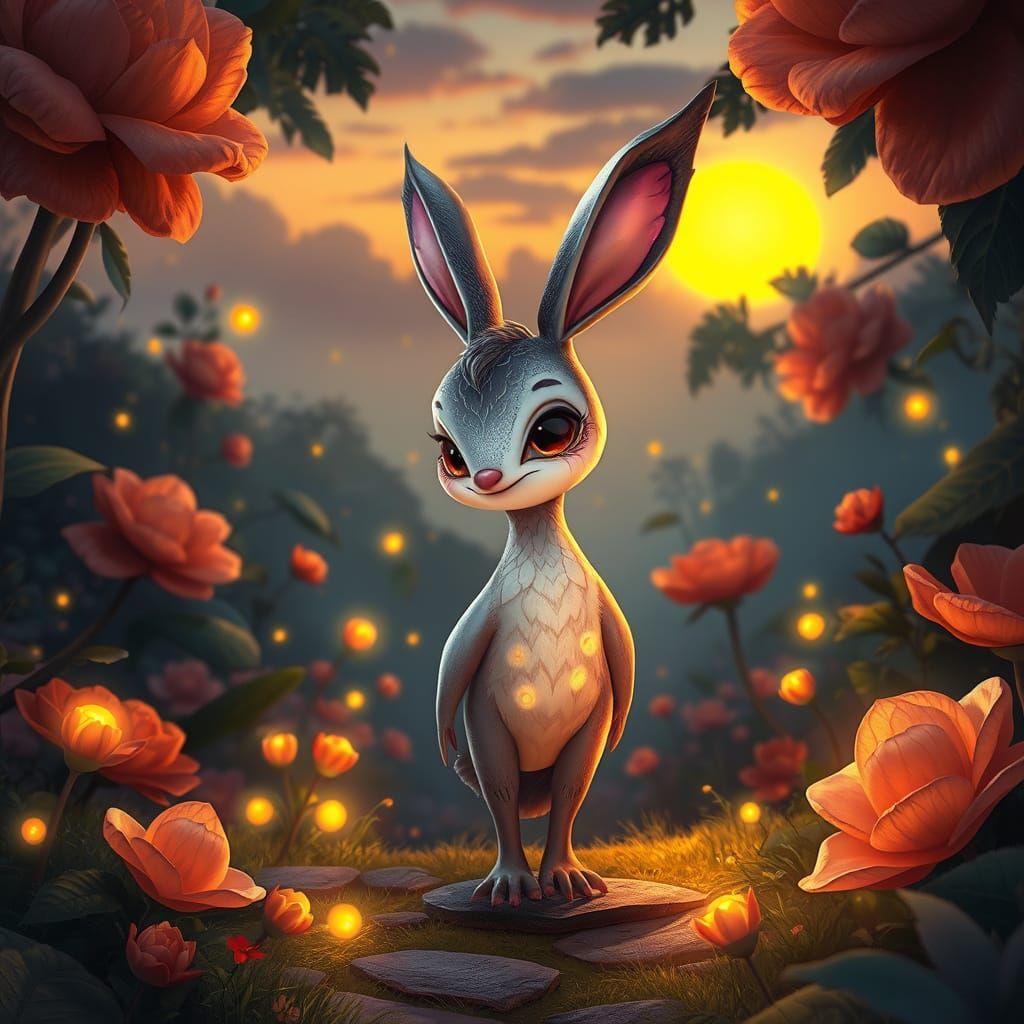 Egale in Whimsical Wonderland Sunset, Semi-Realistic Cartoon...