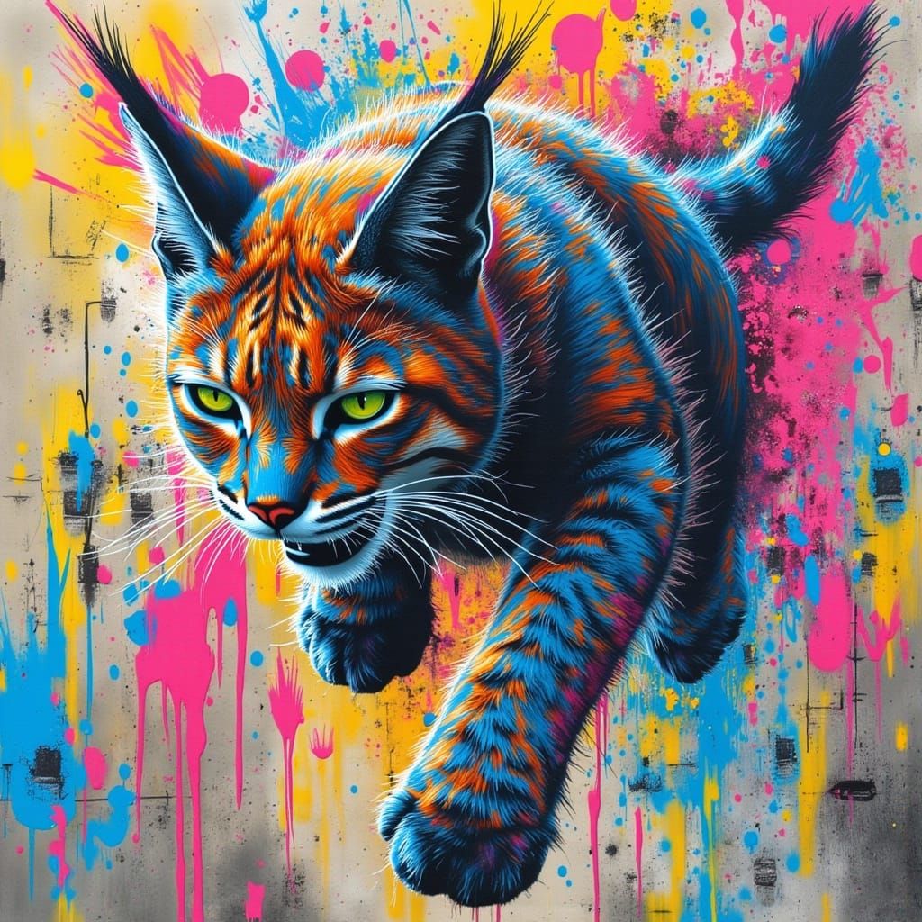 Powerful Lynx in Urban Graffiti Art Style