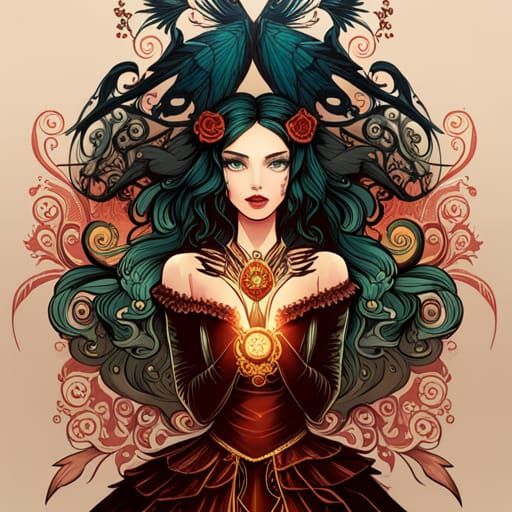 Steampunk Raven Princess Digital Art