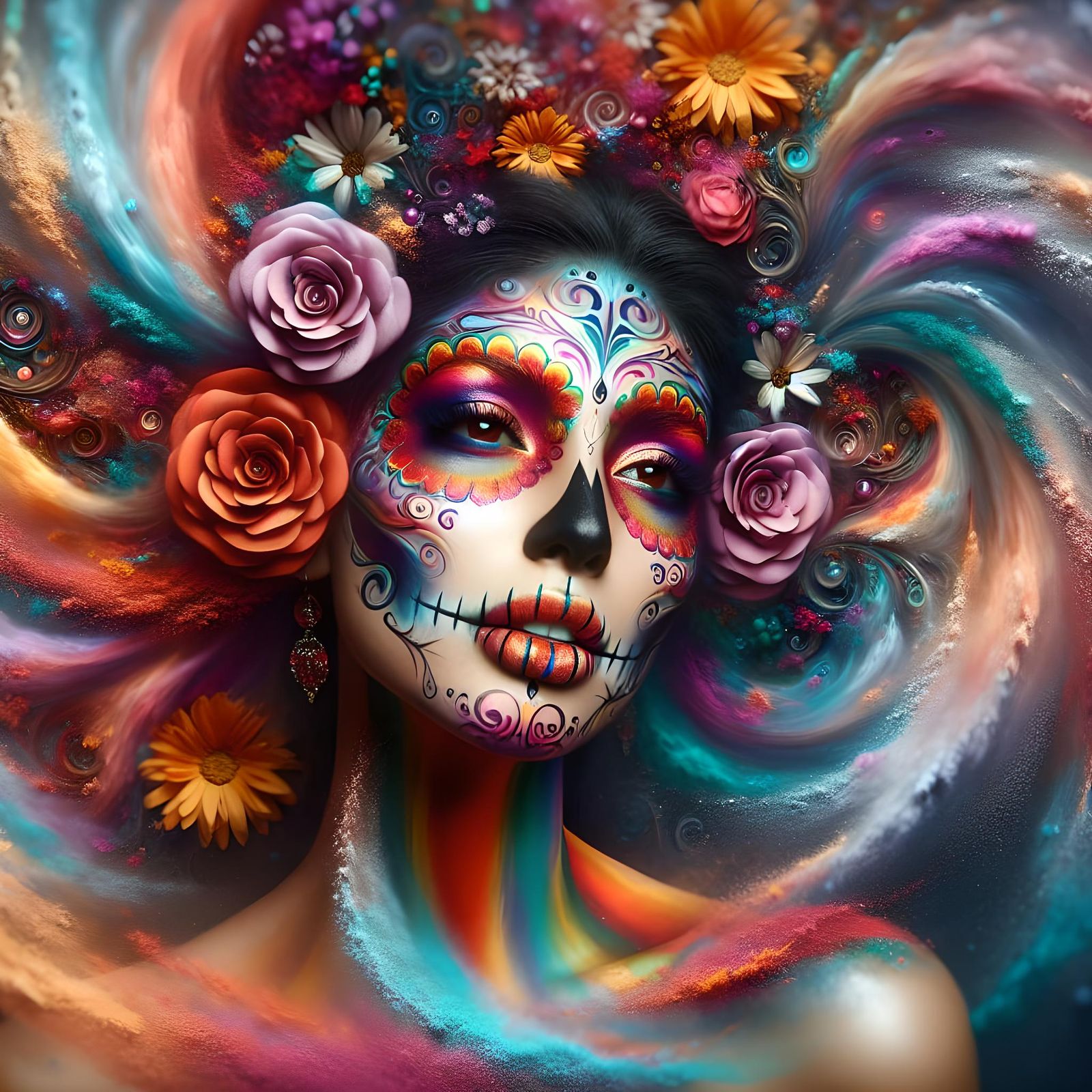 Vibrant Día de los Muertos Dreamlike Face Paint