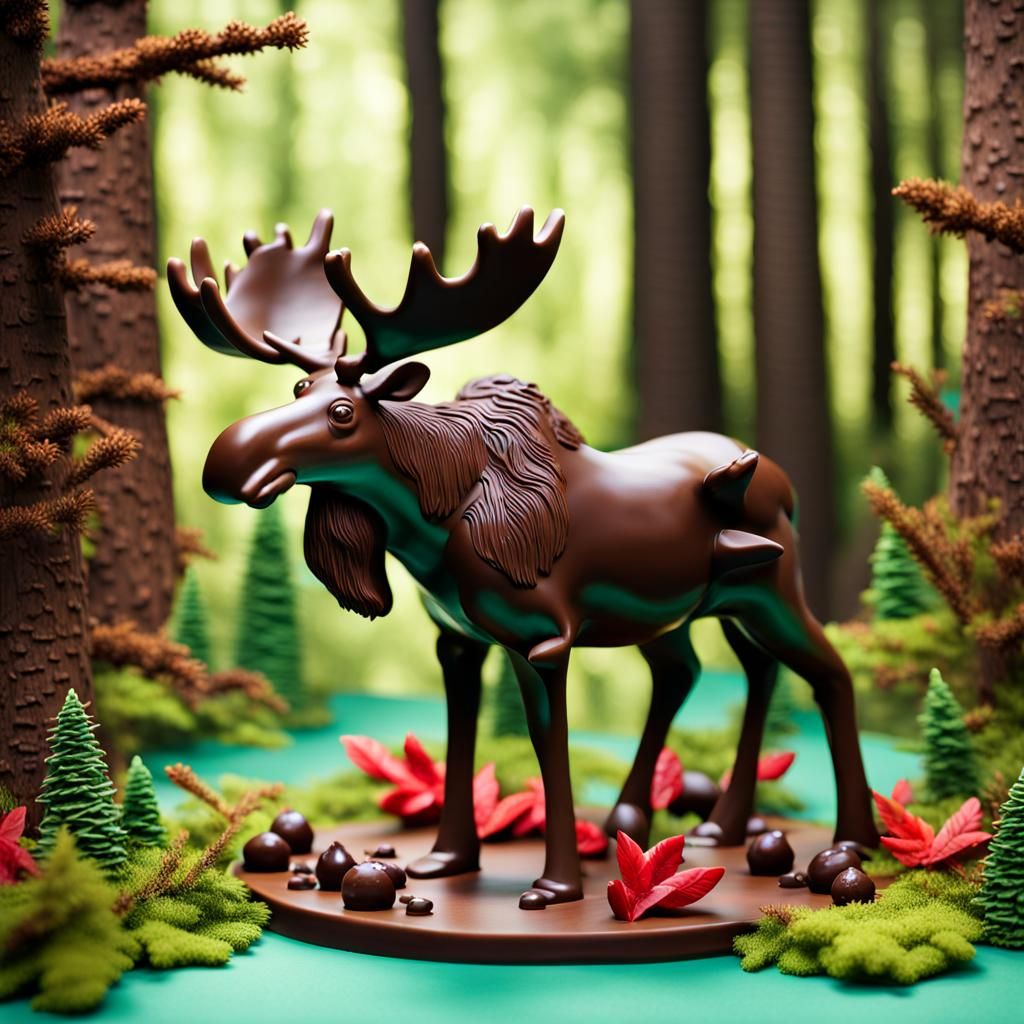 Whimsical Chocolate Moose in Enchanted Forest