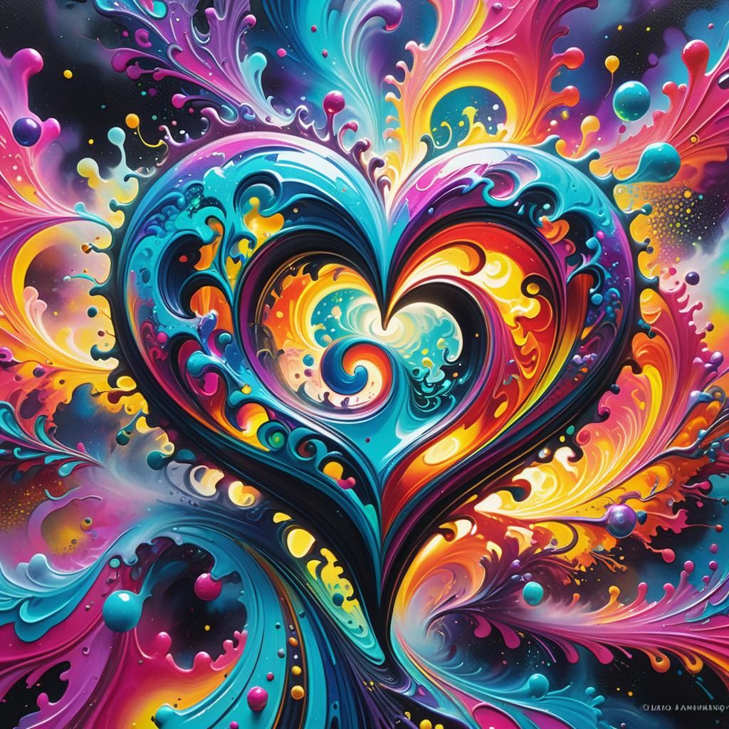 Abstract Fractal Heart in Neon Synthwave Style