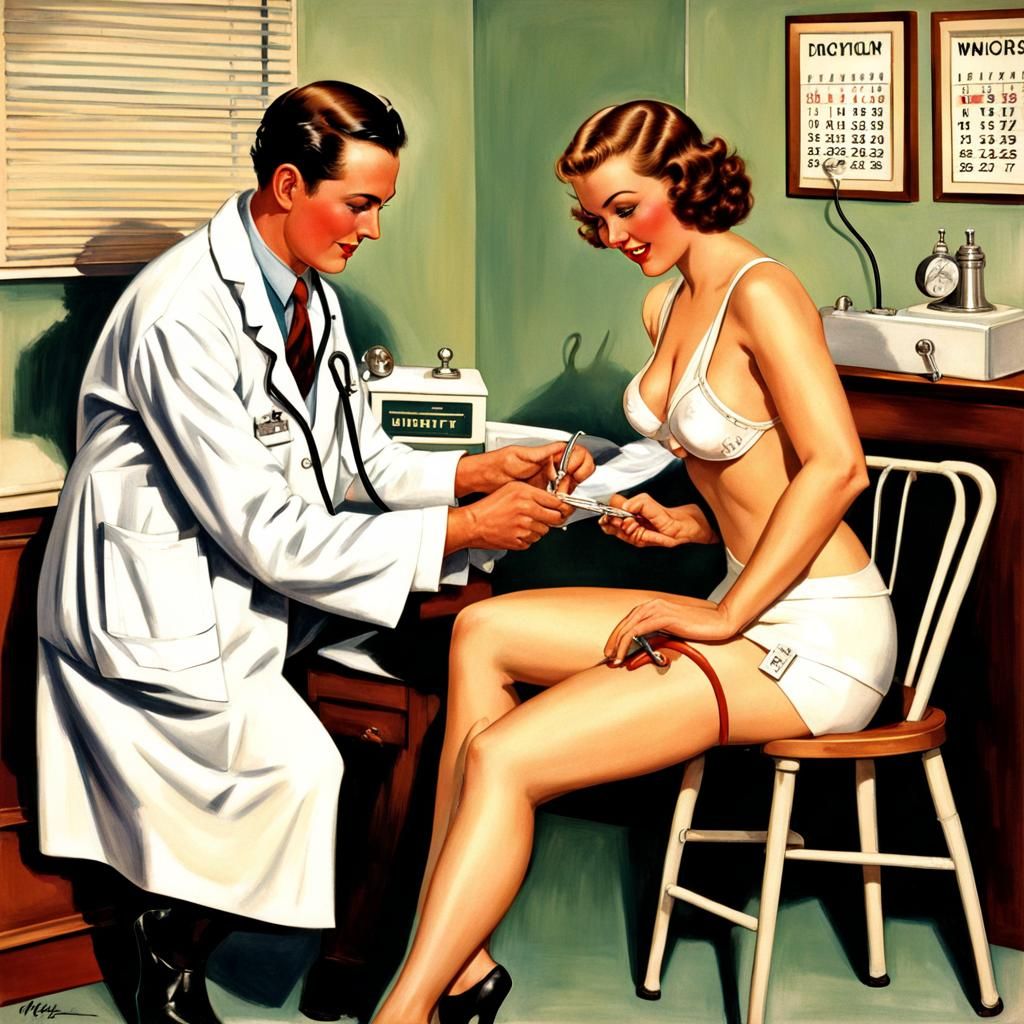 1930s Pin-Up Doctor's Office Visit: Hyperrealistic Art