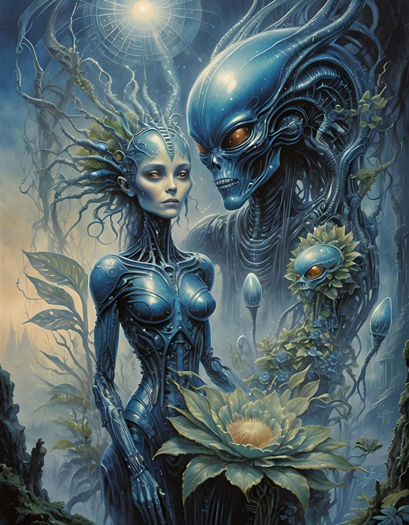 Giger-esque Alien Woman in Blue Tones