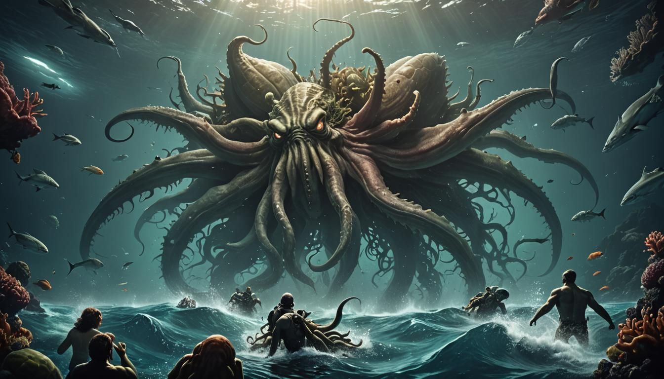 Cthulhu Monster in Deep Ocean: Cinematic Still