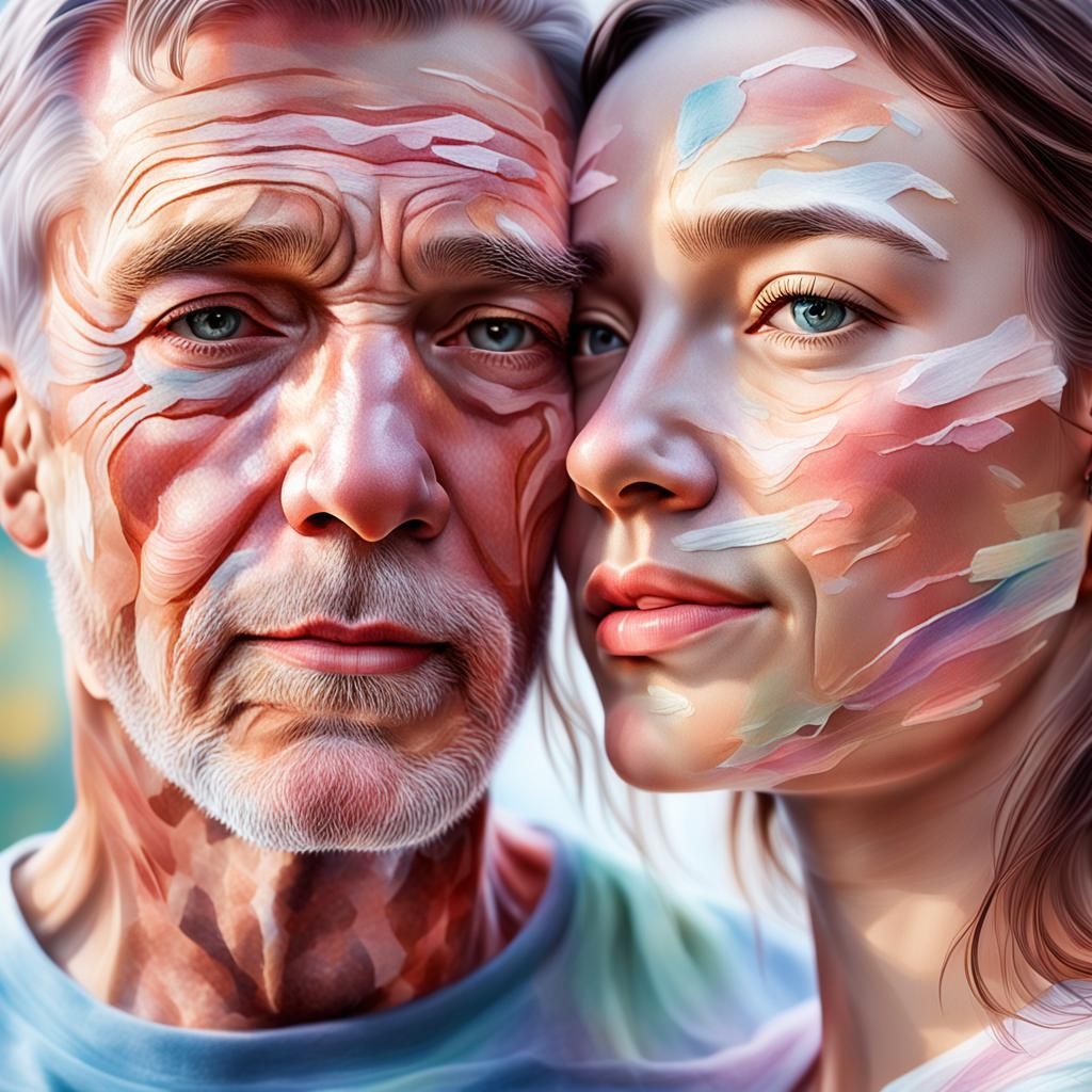 Embracing Figures in Acrylic Portrait Style