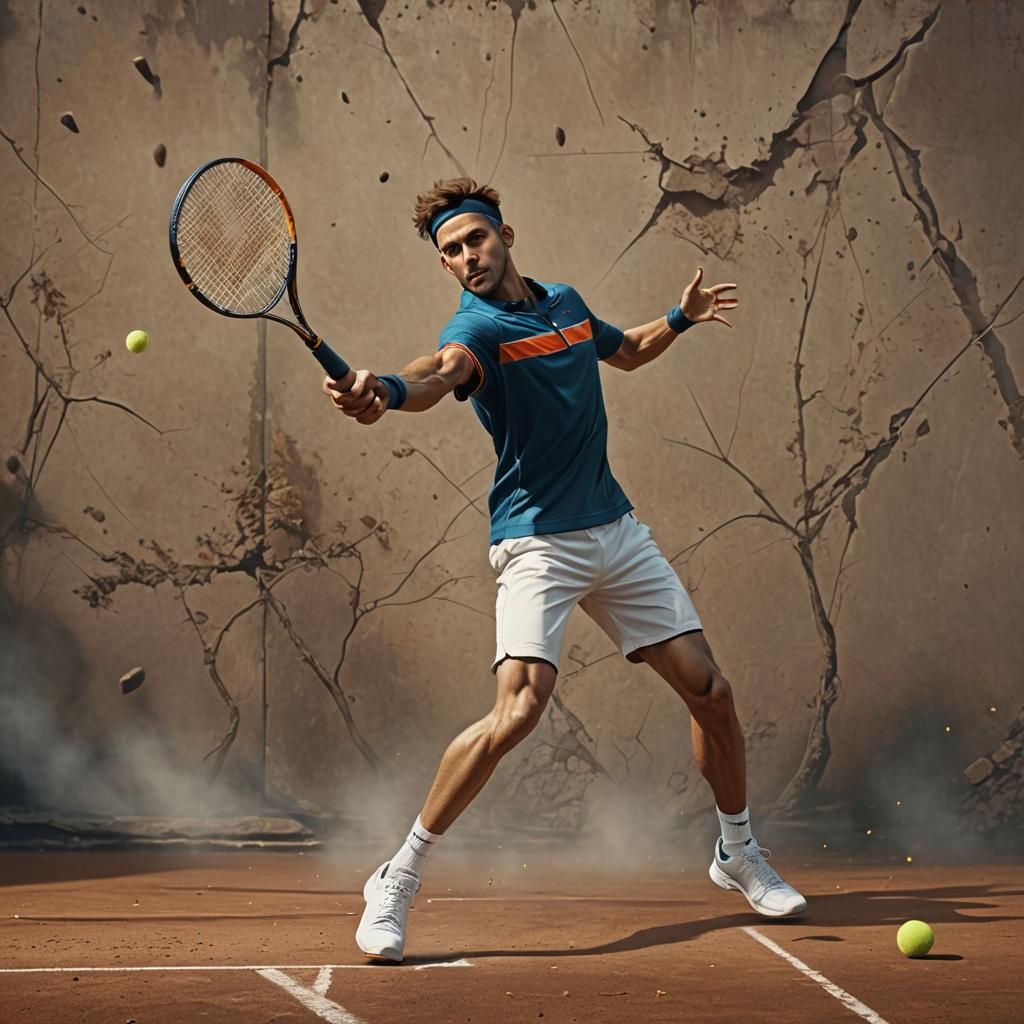 Tennis Player Performing Reverse in Detailed Matte Painting