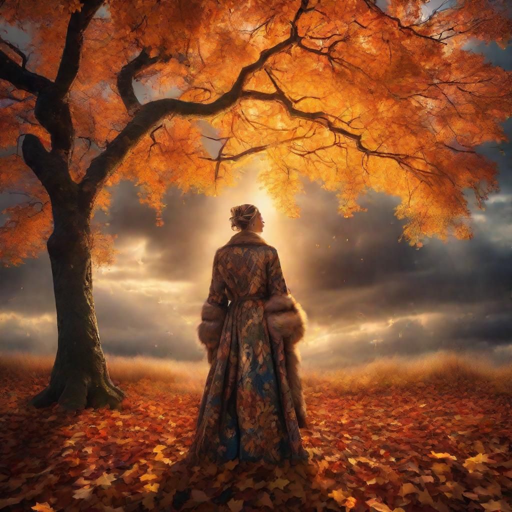 Magical Realism Lady in Autumn Thunderstorm