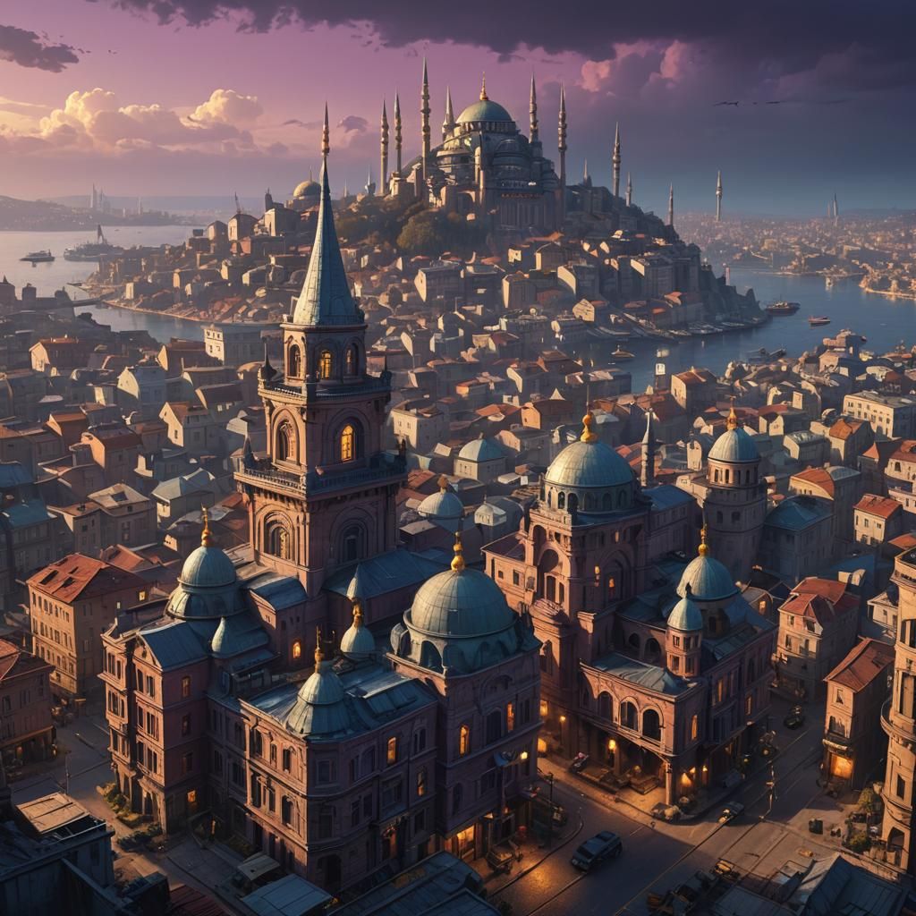 Dreamlike Istanbul Cityscape Concept Art
