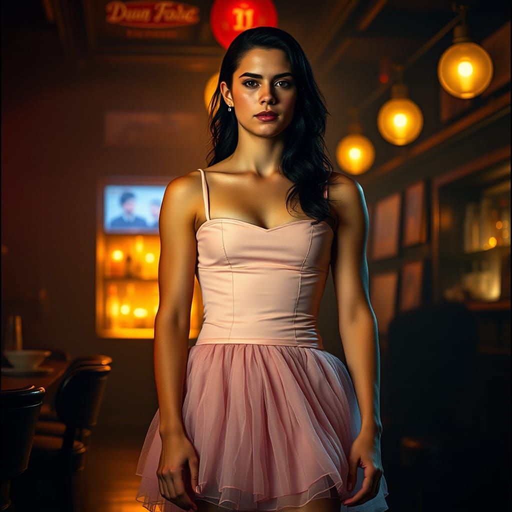 Confident Gentleman in Pastel Pink Ball Gown with Tulle Pett...