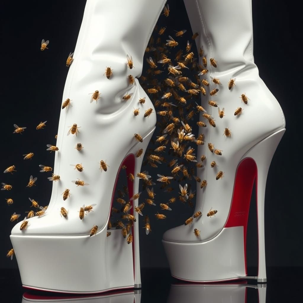 Bees Descending into Surreal Futuristic Shoes