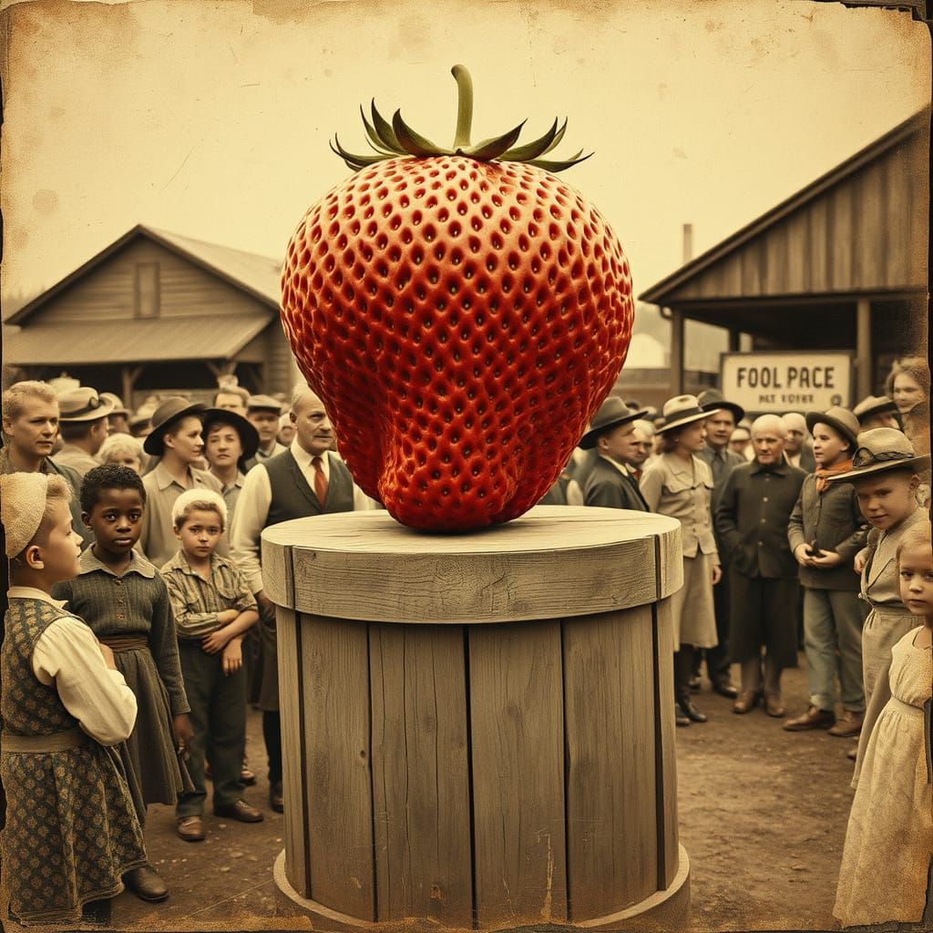 Vintage Fair Strawberry, Folk Art Style