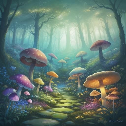 Glob Creature in Mushroom Garden: Anime Concept Art