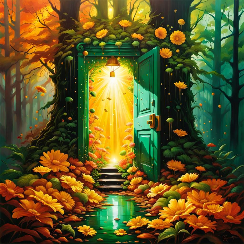 Green and Gold Rays Create Graffiti Art