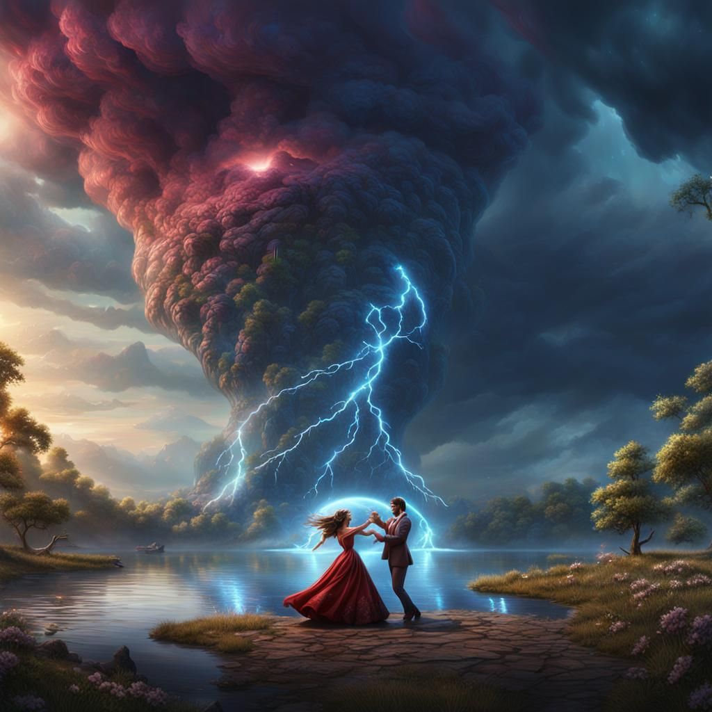 Dancing Couple in Love Tornado Fantasy Art