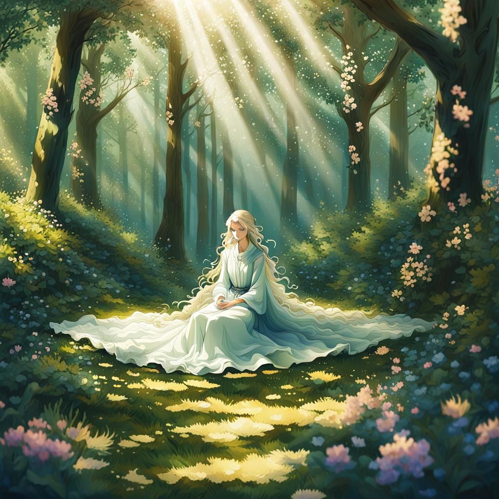 Anime Girl in Forest Clearing, Ghibli Style
