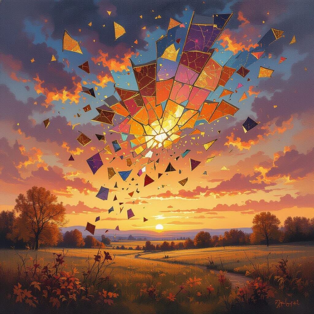 Fantastical Sky Falling as Mosaic in Autumn Twilight