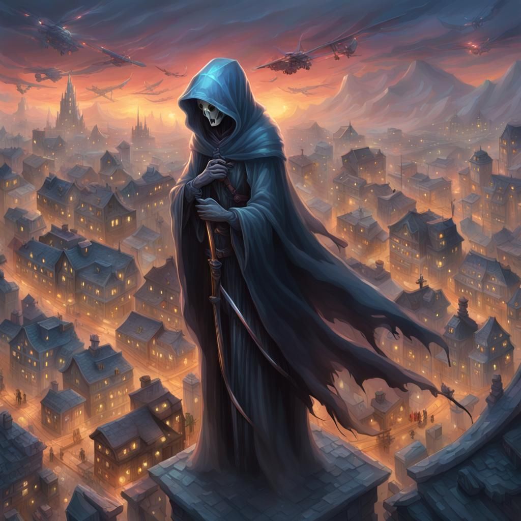 Sad Female Reaper in Cartoon Style