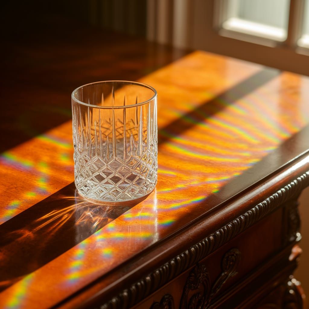 Rainbow Refraction Through Crystal Glass in Sunlight