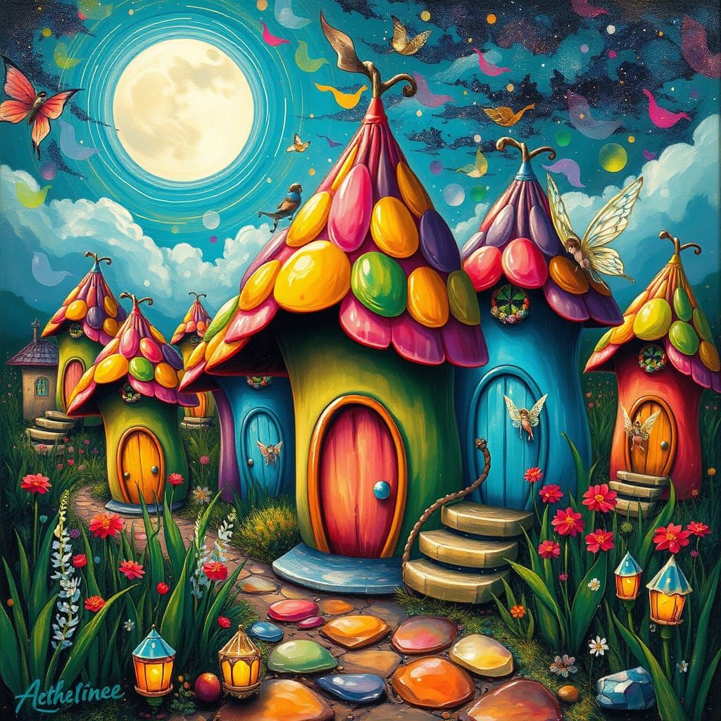 Fairy Village with Bell Flower Houses