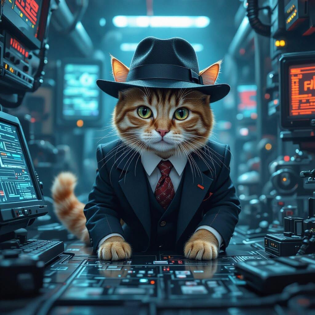 Ginger Cat Spy in Fedora at High-Tech Agency