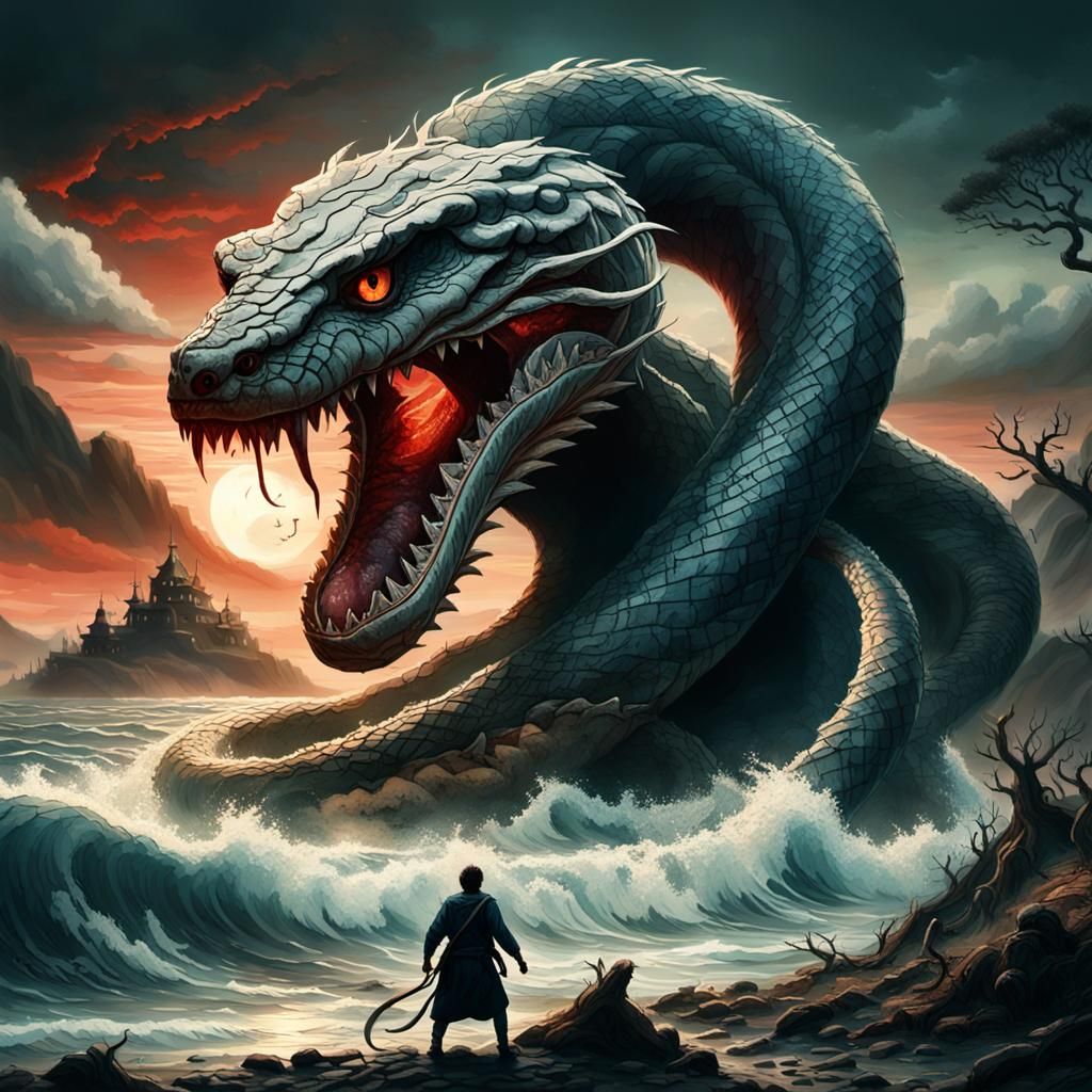 Giant Snake Emerges in Apocalyptic Landscape