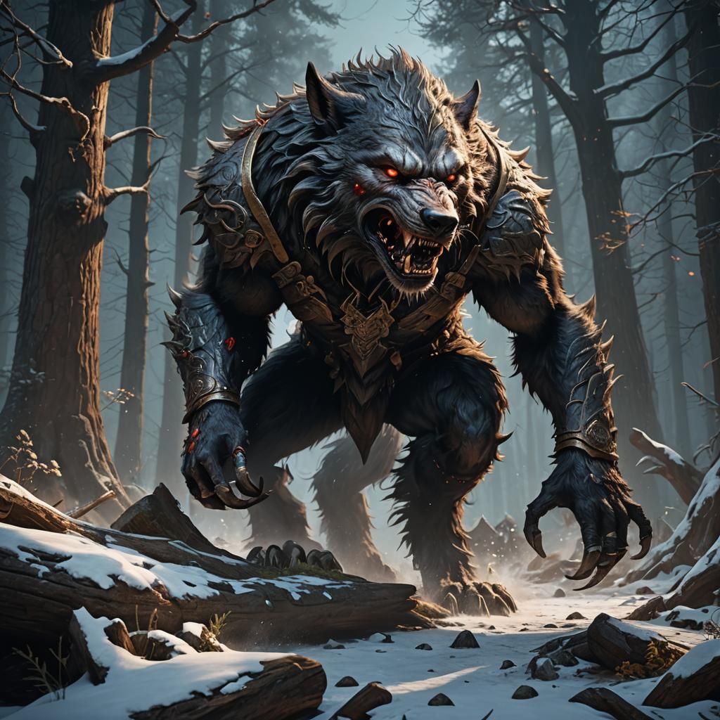 Fierce Werewolf in Detailed Matte Painting