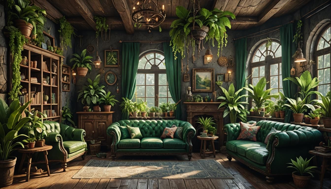 Rustic Living Room Oasis: Detailed Matte Painting